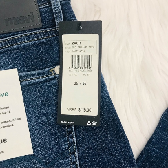 NWT!! Mens Mavi Organic Cotton Blend Move Zach Straight Leg Jean Rich Indigo - Picture 10 of 10